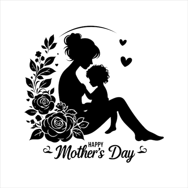 Mothers Day Silhouette vector mothers day for woman and child love card background