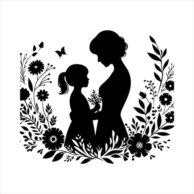 Mothers Day Silhouette vector mothers day for woman and child love card background