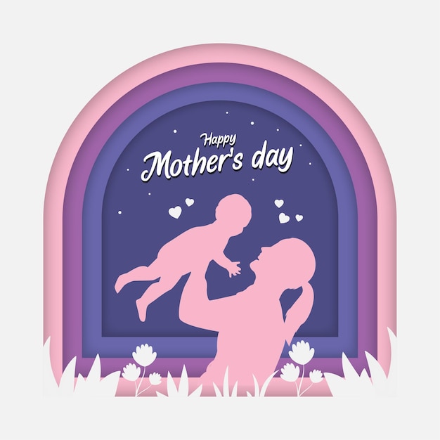 Mothers day with paper cutout style