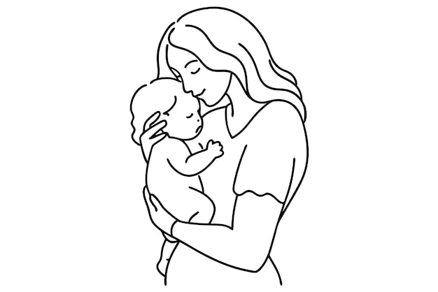 Mothers Love Line Art Loving Moment Drawing