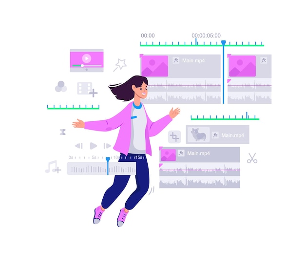 Motion designer woman workflow in software interface