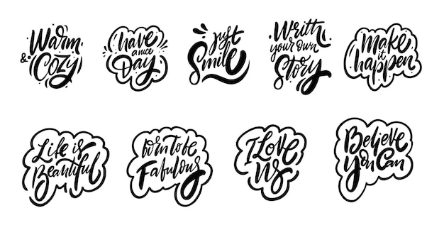 Motivation lettering phrases set hand drawn brush calligraphy modern lettering quotes vector illustr...