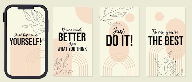 Vector motivational quote design for social media story template. aesthetic design with floral line art