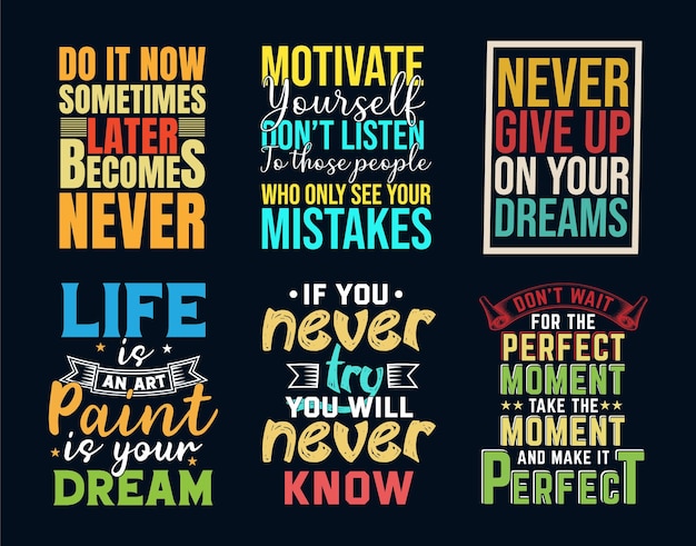 Motivational typography quotes tshirt design bundle