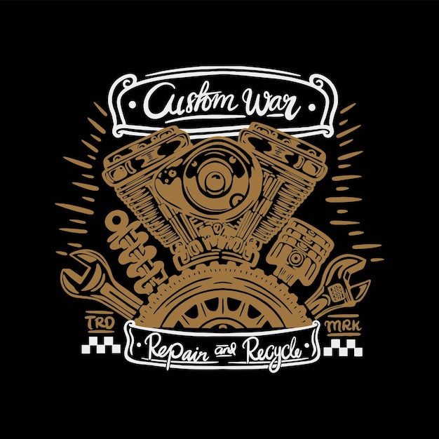 Moto Custom Machine Vector Illustration