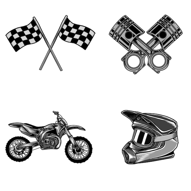 Motocross Championship Set Vector Illustration.