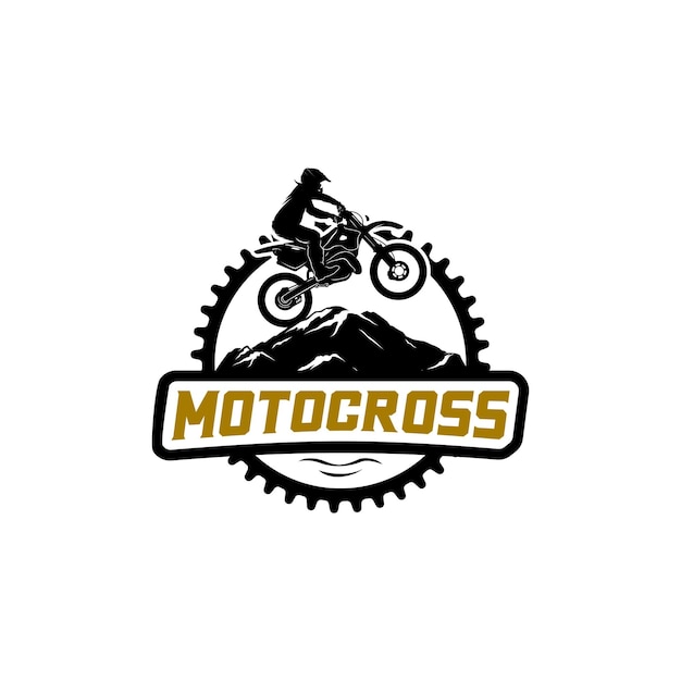 Motocross Freestyle Logo Badge with forest and mountain logo