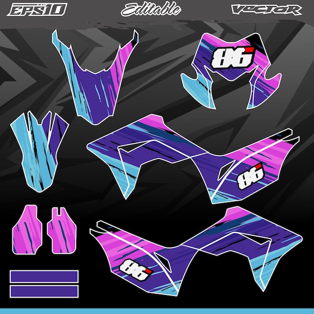 Motocross full body sticker pack racing style vector editable template