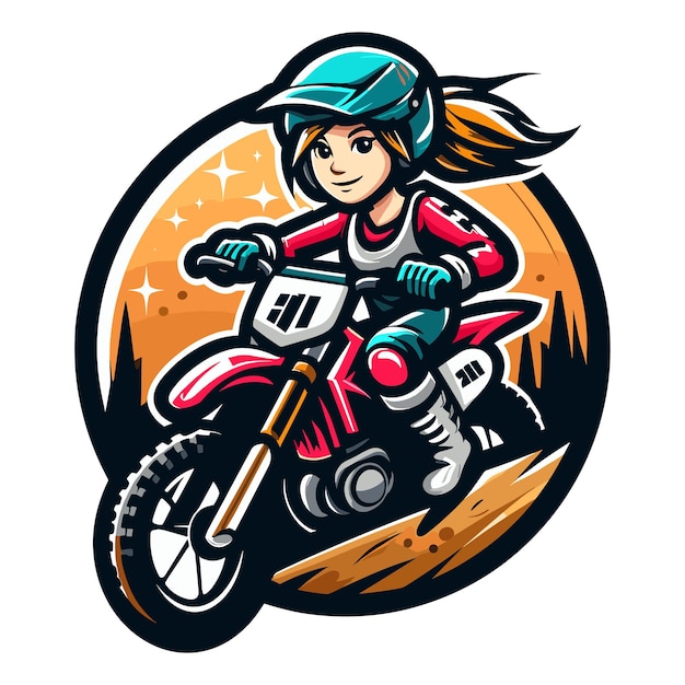 Motocross girl mascot modern logo or tshirt design vector illustration on white background