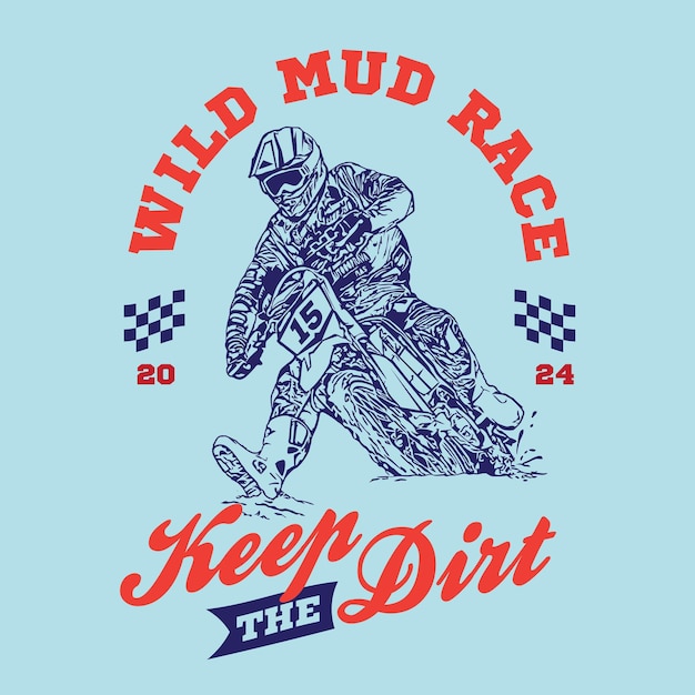 Motocross racing vector illustration in hand drawn vintage style design