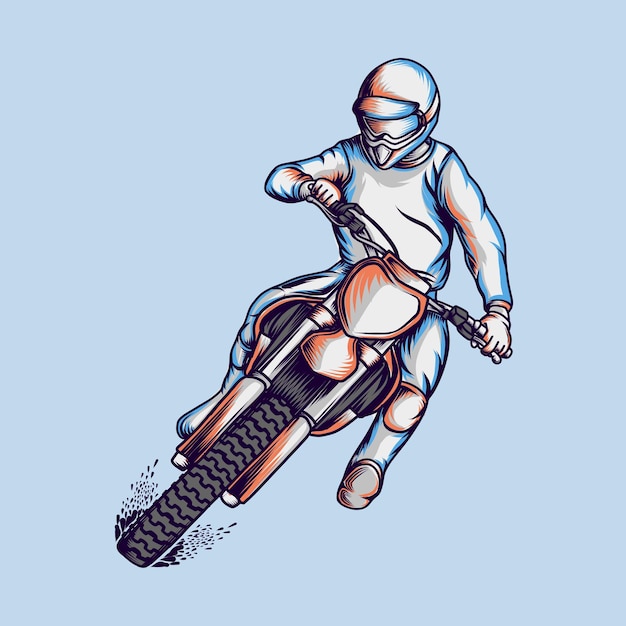 Motocross rider on a motorcycle. Hand drawn Vector Illustration.