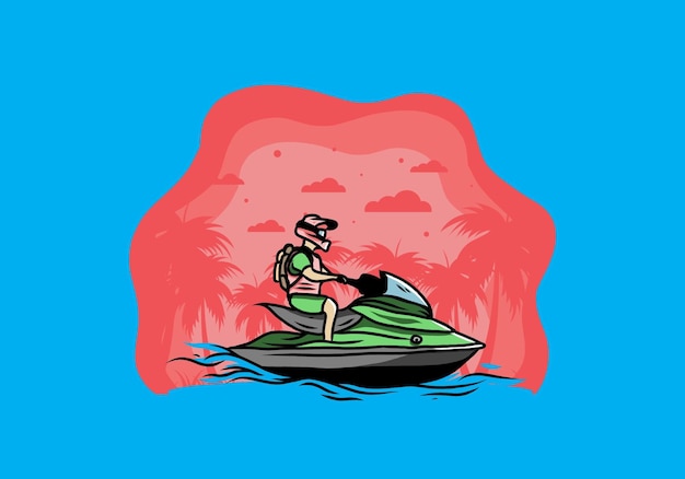 Motor boat sport on the beach illustration