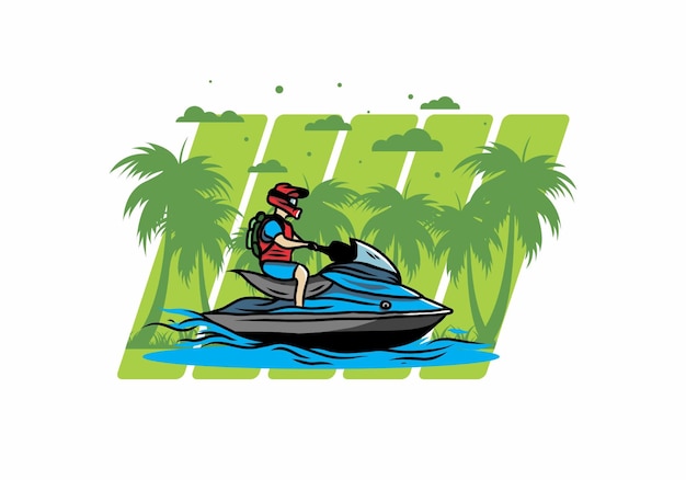 Motor boat sport on the beach illustration