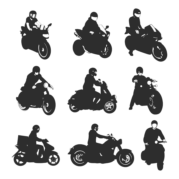 Motor collection Silhouettes of moto bike with people