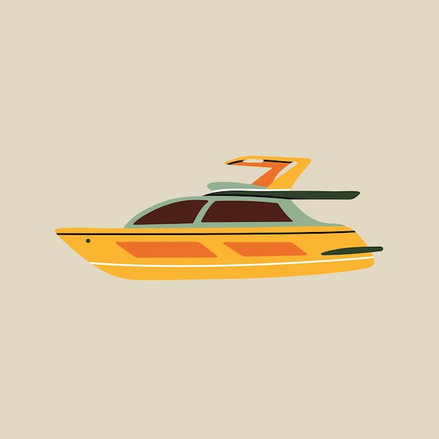 Motor yacht vessel ship boat in flat line style Hand drawn vector illustration of summer vacation