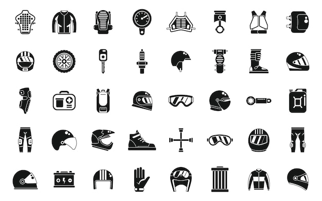 Motorcycle equipment icons set simple vector Helmet bike