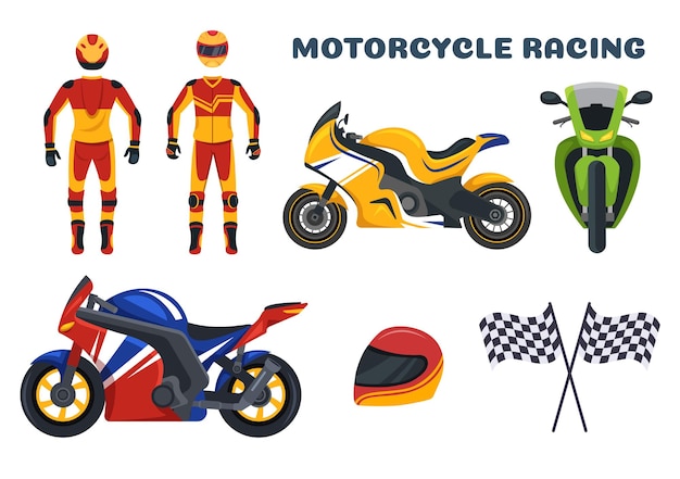 Motorcycle Racing Championship on Racetrack Illustration with Racer Riding Motor for Landing Page