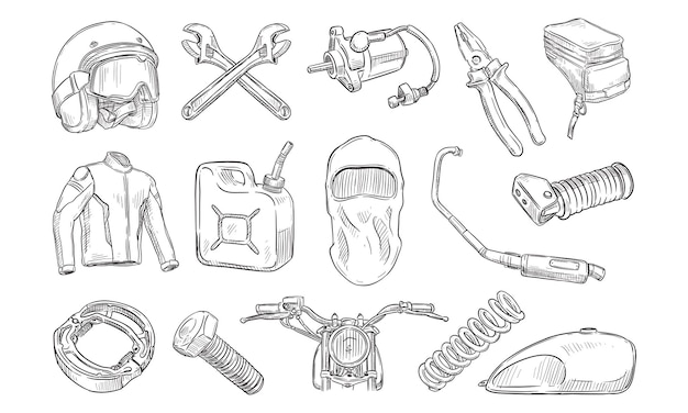 motorcycle spare parts handdrawn collection