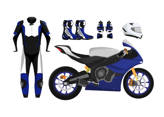 Motorcycle style sport with racing gear, motorcycle protection equipment