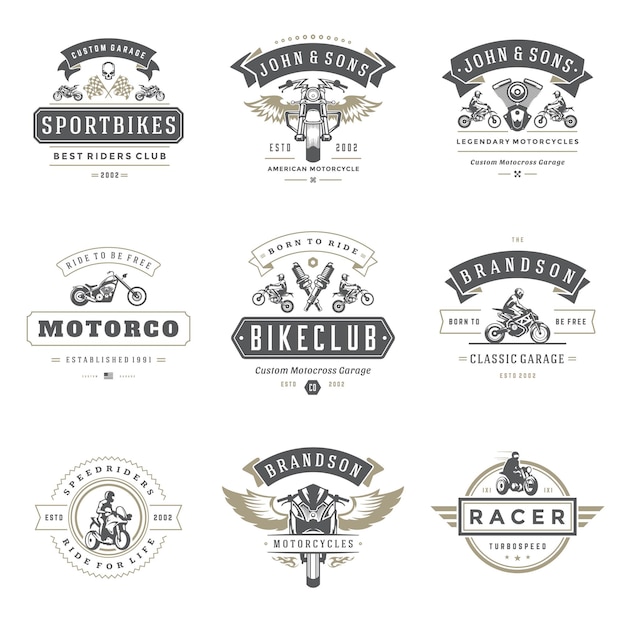 Motorcycles logos templates vector design elements set