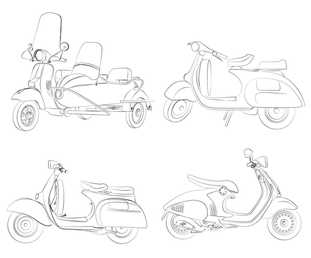 Motorcycles outline cartoon coloring page for kids