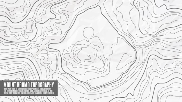 Vector mount bromo topographic contour geographic map illustration isolated on white crumpled paper