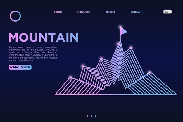 Mountain abstract shapes lines dynamic flowing colorful landing page on blue gradient background.