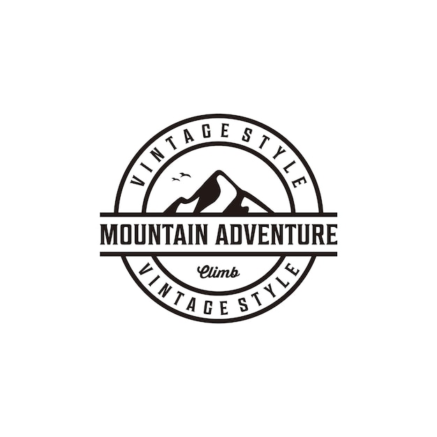 Mountain adventure badge vintage retro silhouette logo design