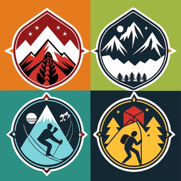 Vector mountain adventure badges perfect designs for hiking climbing and outdoor exploration