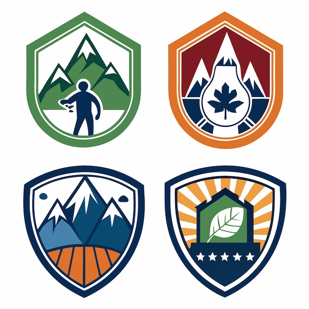 Vector mountain adventure badges perfect designs for hiking climbing and outdoor exploration