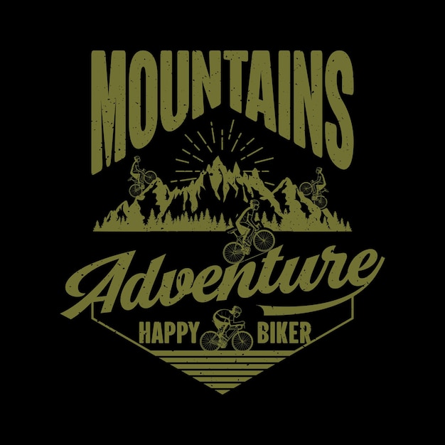 Mountain Adventure Retro Vintage Happy Biker TShirt Design