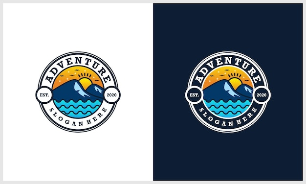 Mountain adventure with sun concept logo design template