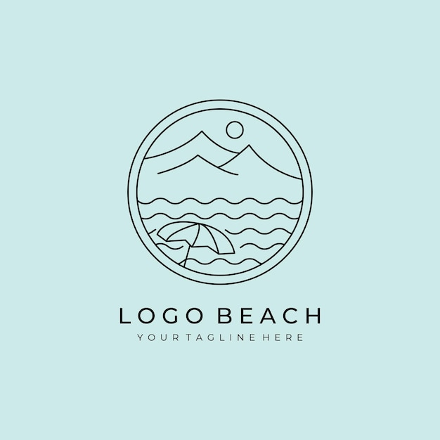 Mountain and beach logo line art minimalist vector illustration design