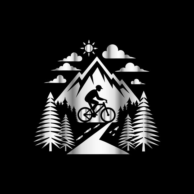 Vector mountain bike and forest vector logo design template bicyclist on the road