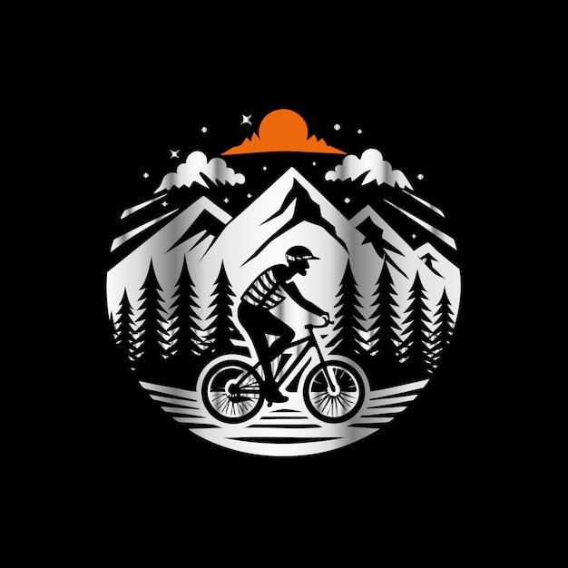 Vector mountain bike rider in the mountains extreme sport vector illustration mountain bike vector logo