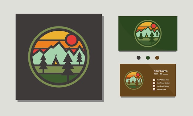 Mountain Camp and Sun for Hipster Adventure logo design Vector graphic for t shirt and other uses