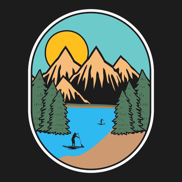 Mountain Camping Adventure Label Vector Illustration Retro Vintage Badge Sticker And T-shirt De