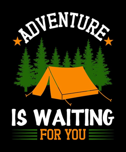 Mountain Camping Outdoor Adventure Tshirt Design with Camping and Hiking Elements