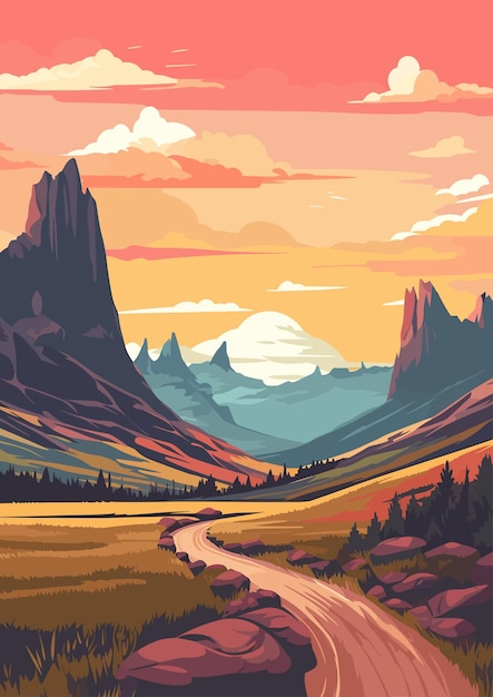 mountain cartoon colorful flat vector illustration