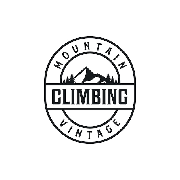 Mountain climbing vintage logo design badge silhouette