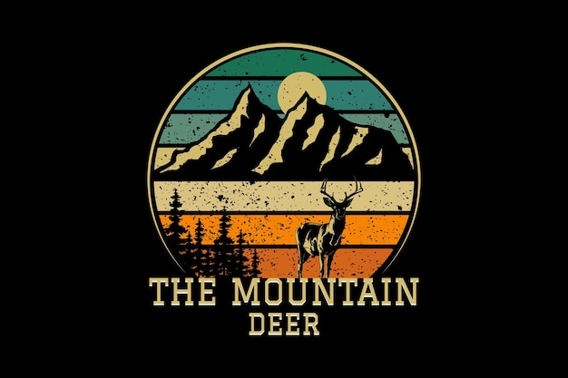 The mountain deer retro design landscape