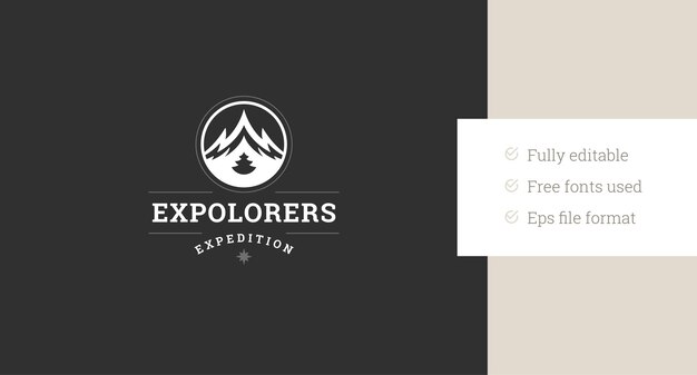 Vector mountain explore adventure expedition retro logo design template vector flat illustration