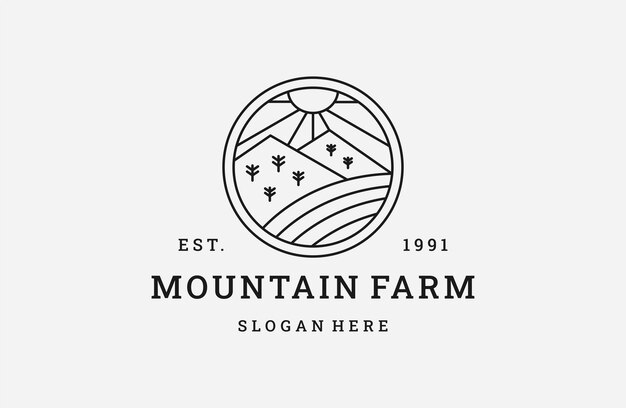 Mountain farm logo vector icon illustration hipster vintage retro