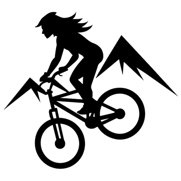 Mountain female biker ride the mountain with stunting vector silhouette 15