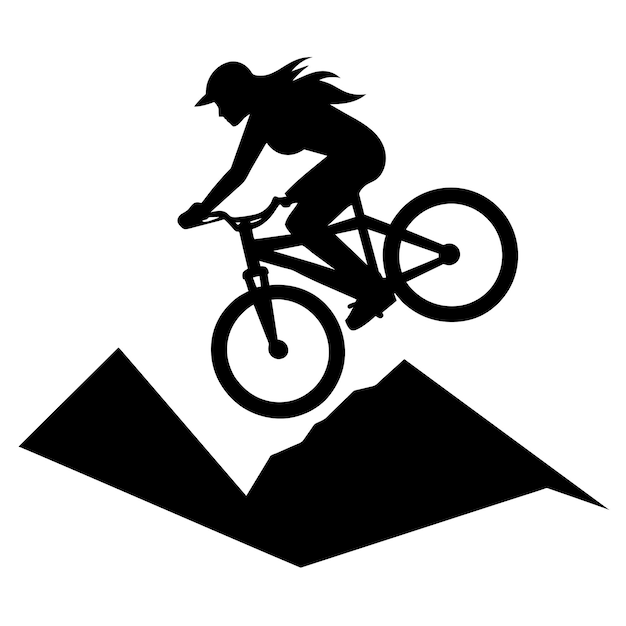 Mountain female biker ride the mountain with stunting vector silhouette 7