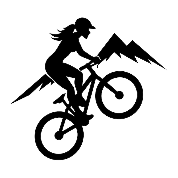 Mountain female biker ride the mountain with stunting vector silhouette 9