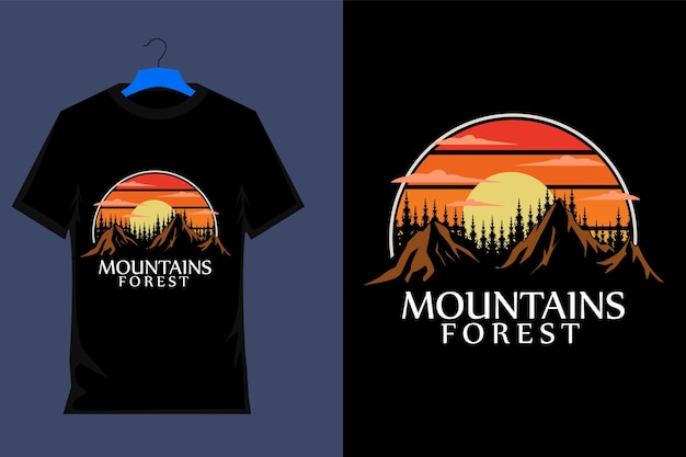 Mountain Forest Retro T Shirt Design