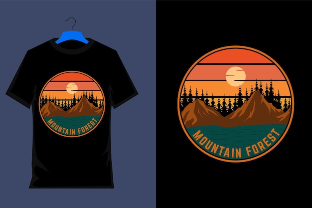 Mountain Forest Retro T Shirt Design