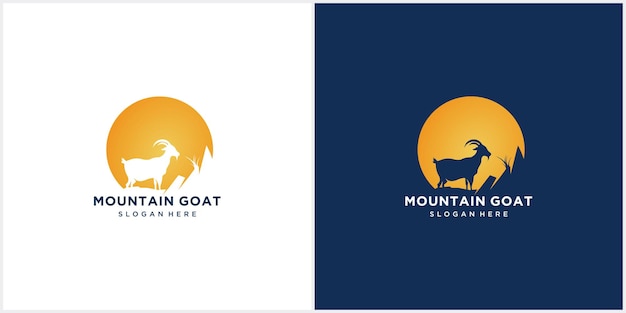 Mountain goat logo mountain goat silhouette logo with rocks and sun vector illustration