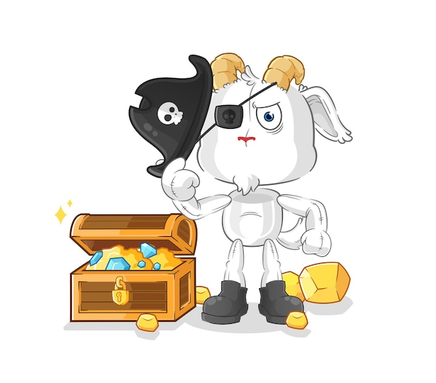 Mountain goat pirate with treasure mascot cartoon vector